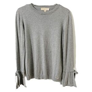 Michael Michael Kors Cotton Blend Bell Cuffed with Tied Bow Crewneck Sweater 🩶